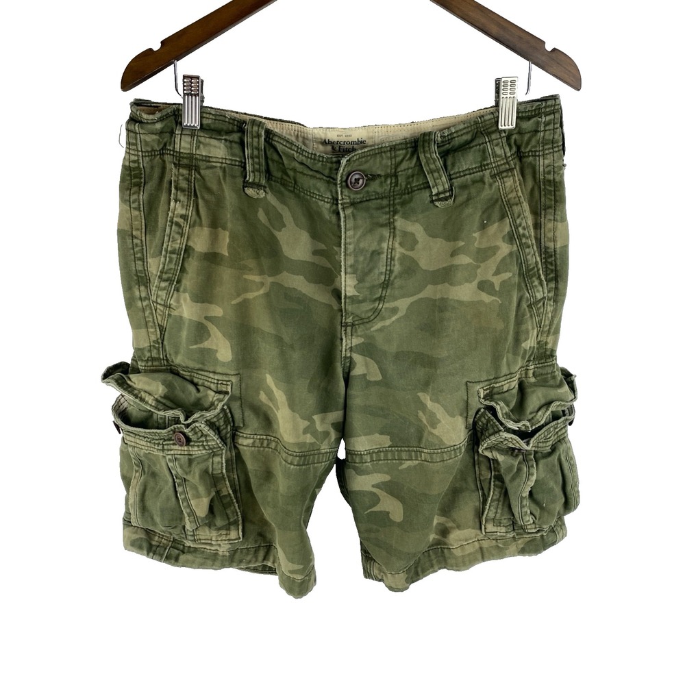 Abercrombie & Fitch Mens 32 Camoflauge Cargo Y2K Vtg Military Shorts Pockets - Picture 3 of 12